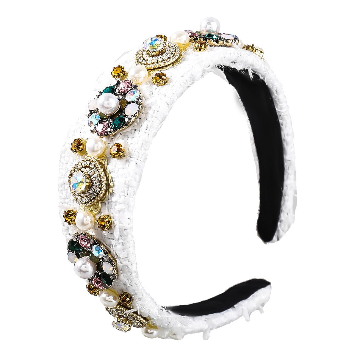 New Style Cloth Diamond Inlaid Pearl Flower Hair Hoop Women's Wide Edge Headband