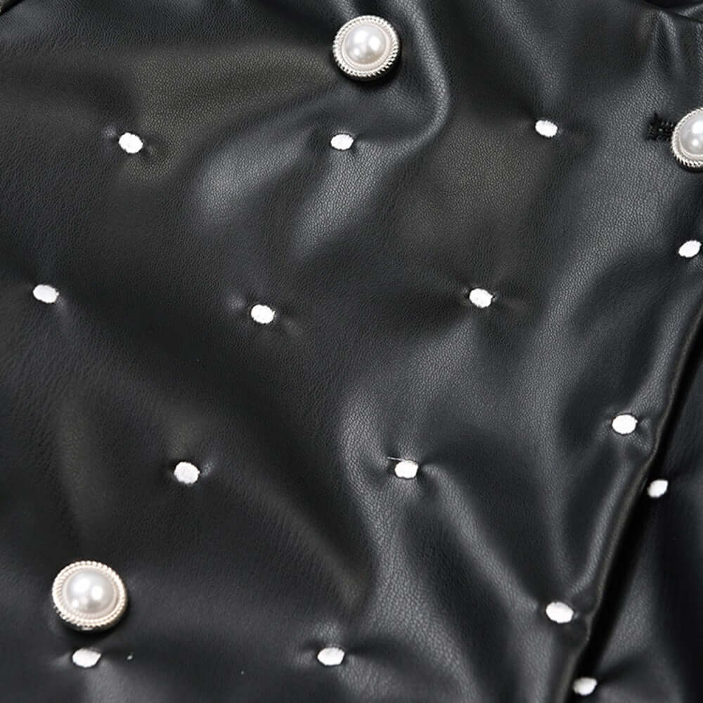 Polka dot double breasted PU leather jacket women's bubble sleeve leather jacket