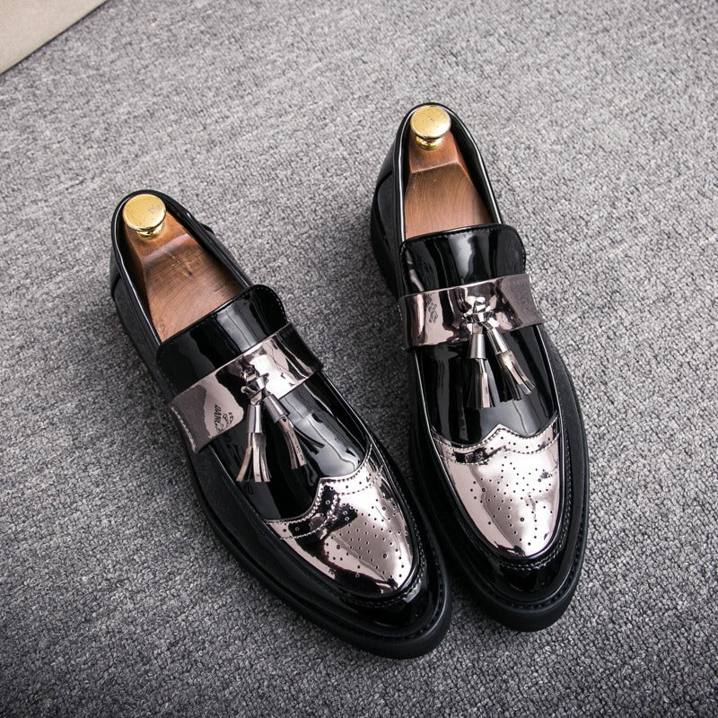 Zapatos de cuero casuales de estilo británico para hombres con cubrepiés y zapatos de cuero elevados