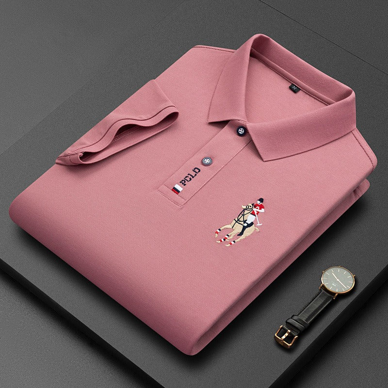 Men's short sleeved POLO shirt with a lapel and pearl T-shirt