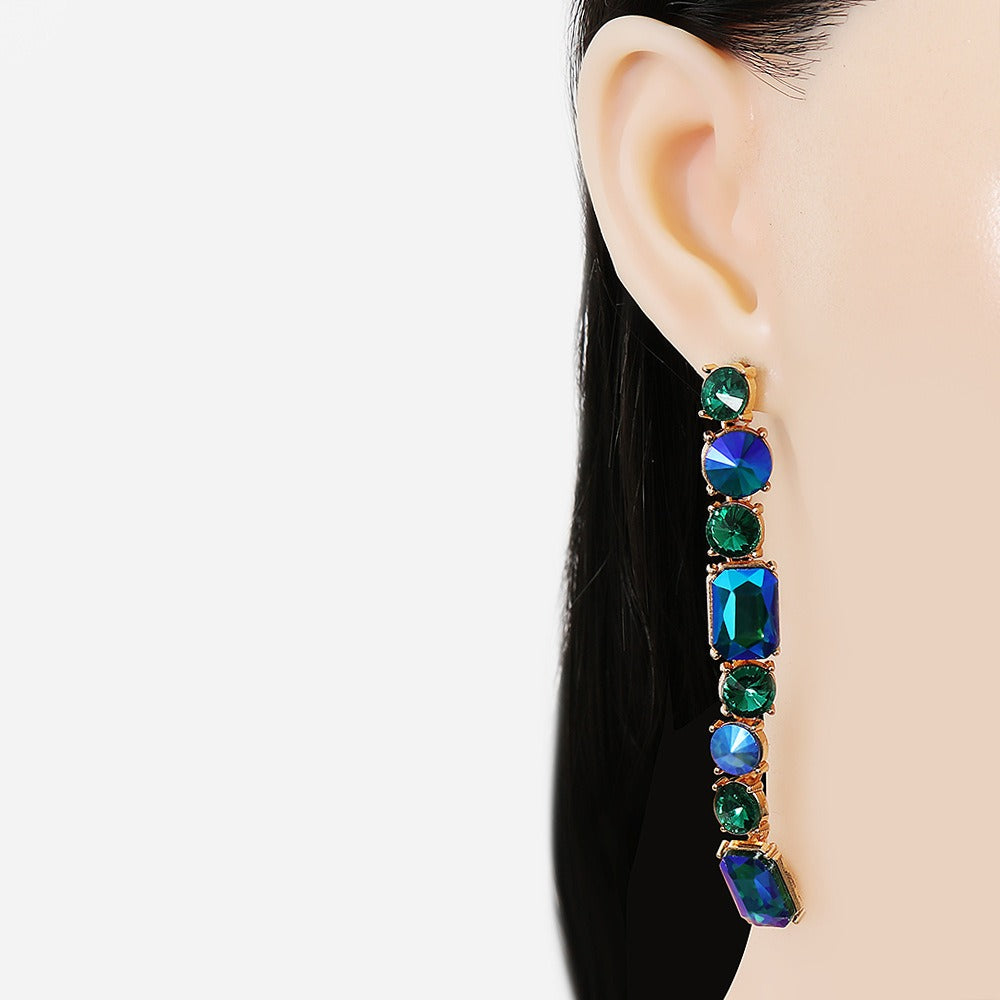 Pendientes con incrustaciones de diamantes de colores circulares cuadrados geométricos para pendientes de mujer