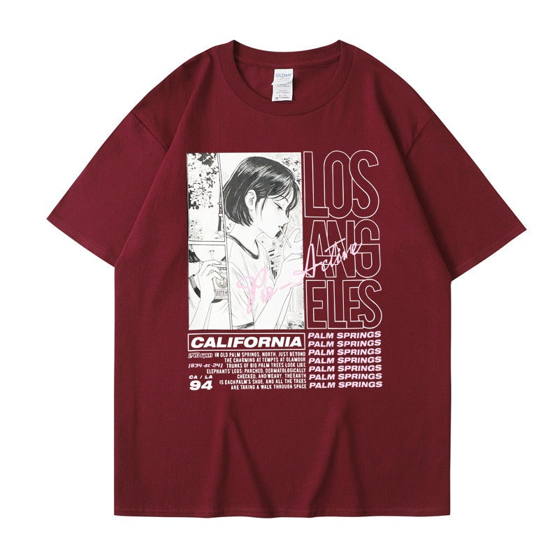 Camiseta de manga corta con estampado de letras de chica anime, algodón de verano