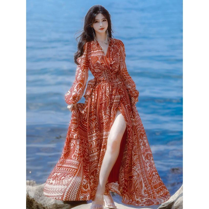 Vestido bohemio de verano para mujer, falda de longitud media, falda para la playa estilo vacaciones junto al mar