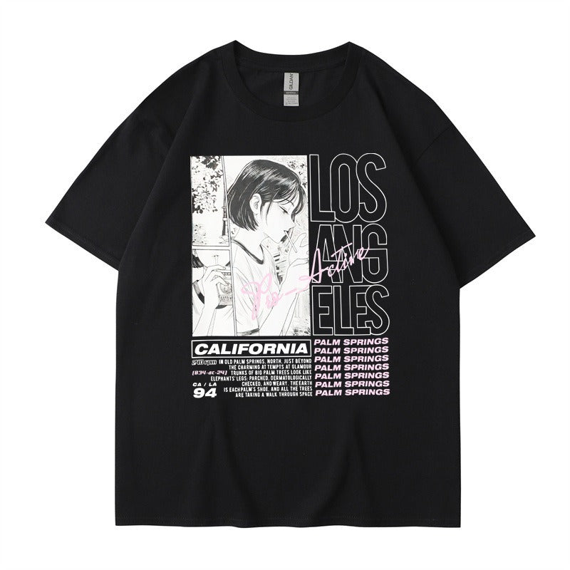 Camiseta de manga corta con estampado de letras de Chica de Anime, Top Harajuku de algodón de verano para mujer