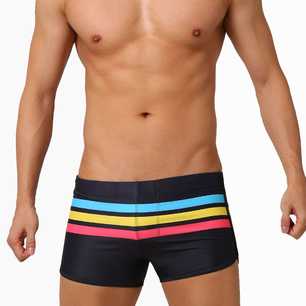 Men's New Sports Split Colored Stripe Flat Angle Sports Shorts Nylon