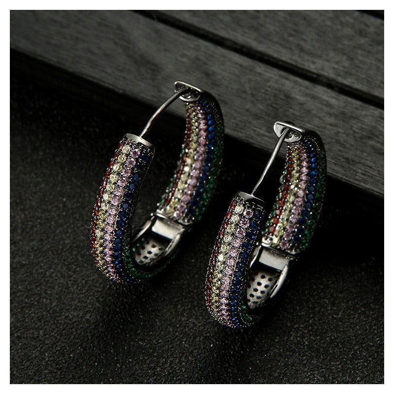 Colorful zircon earrings for women, versatile Korean style geometric earrings