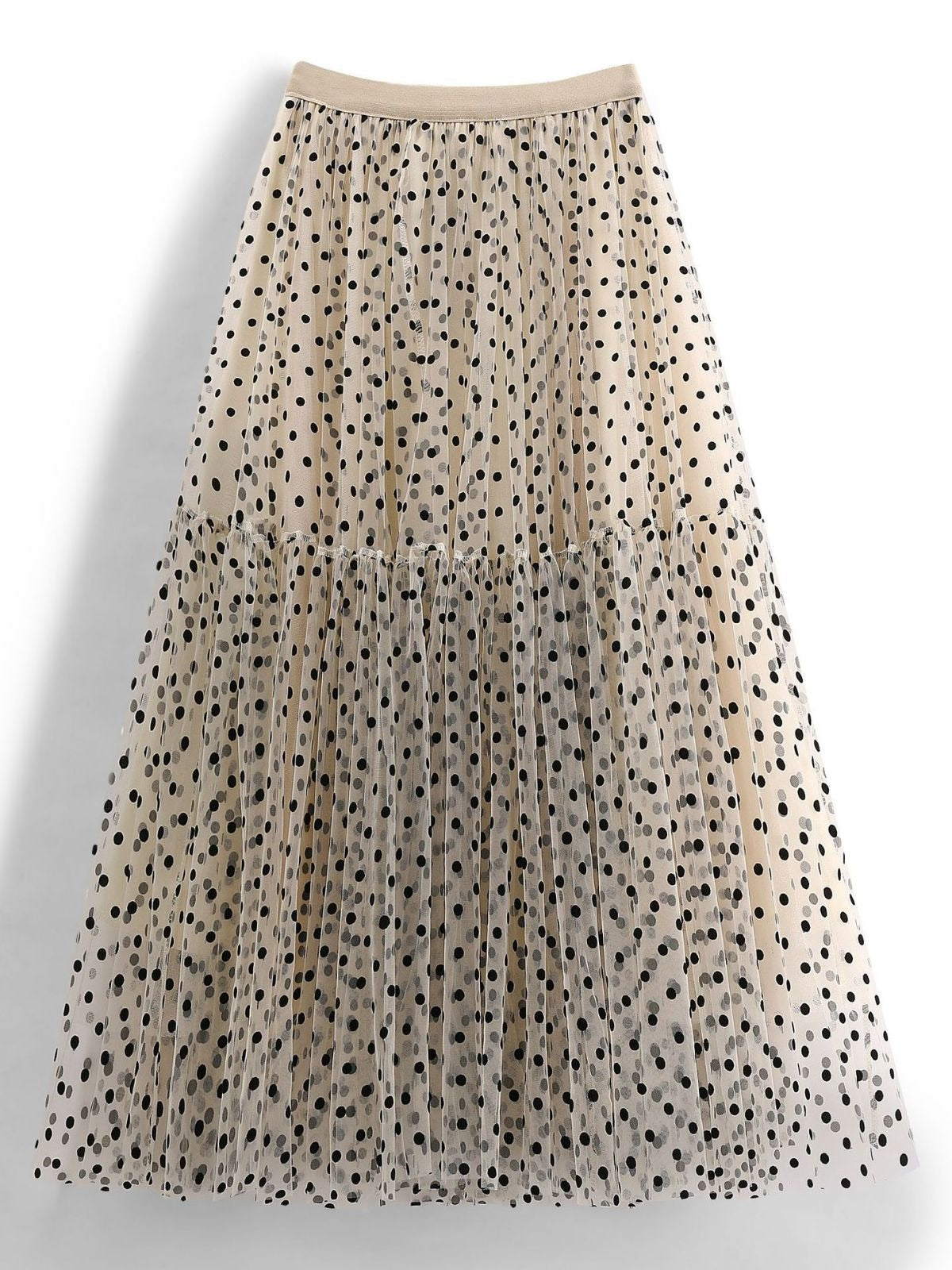 Mesh half skirt, heavy industry flocking polka dot skirt,