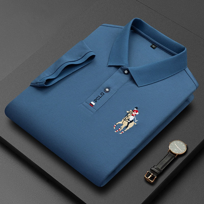 Men's short sleeved POLO shirt with a lapel and pearl T-shirt