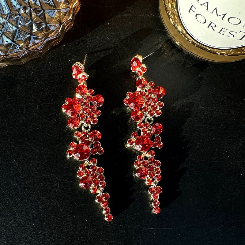 Alloy studded diamond long tassel earrings for women
