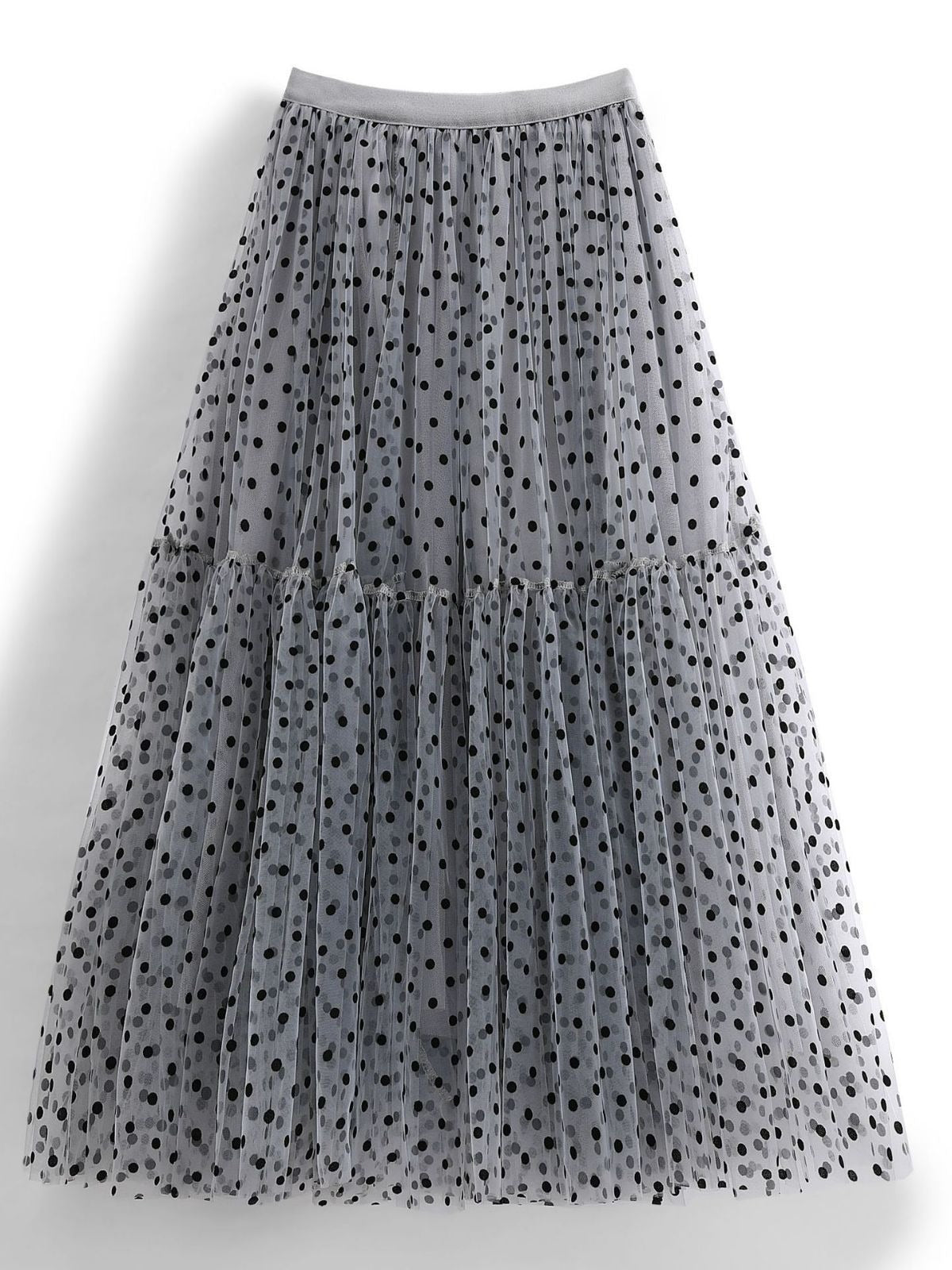 Mesh half skirt, heavy industry flocking polka dot skirt,