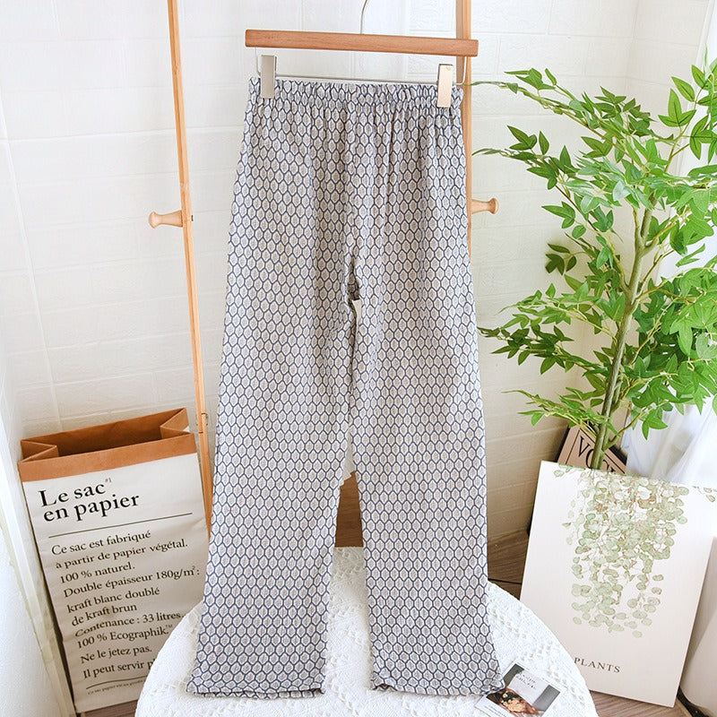 Pantalones de pijama de crepé de algodón para mujer, pantalones holgados con cintura elástica, pantalones para dormir transpirables, ropa de estar en casa para las cuatro estaciones