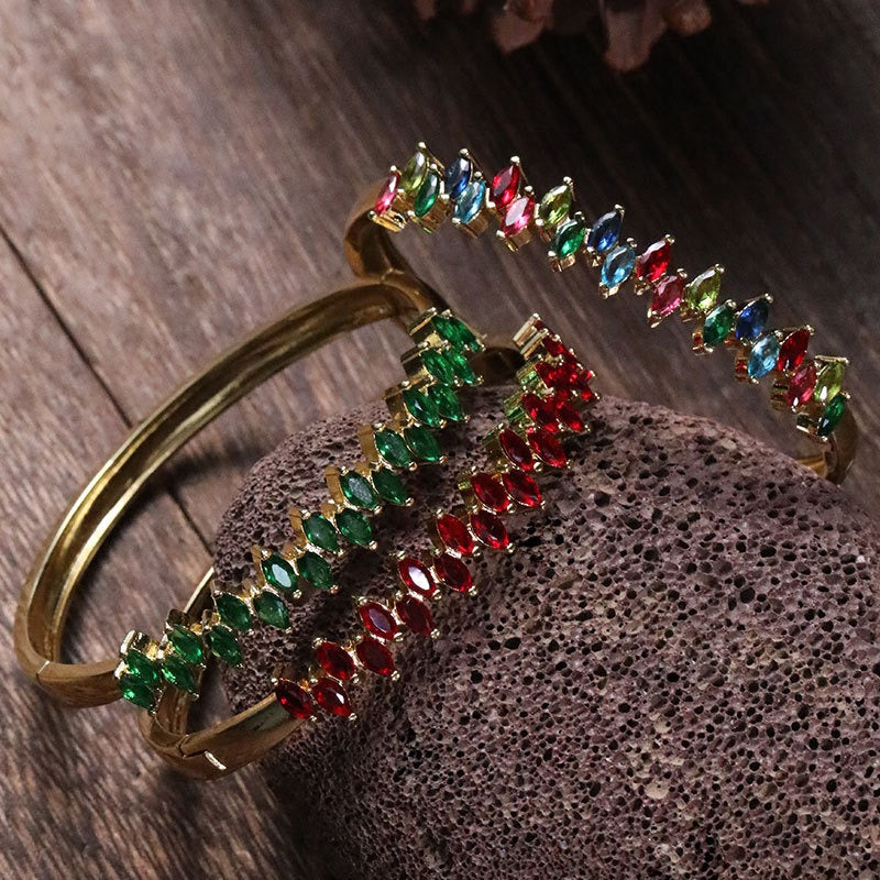 Super Sparkling Copper Inlaid Colorful Zircon Bracelet with Copper Plating