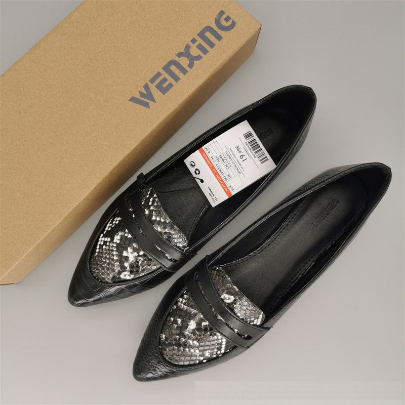Fashionable New Snakeskin Pattern Loafers Women's Flat Lazy Shoes Leopard