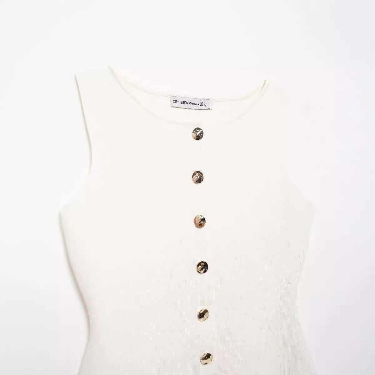 Golden button embellished flat needle vest