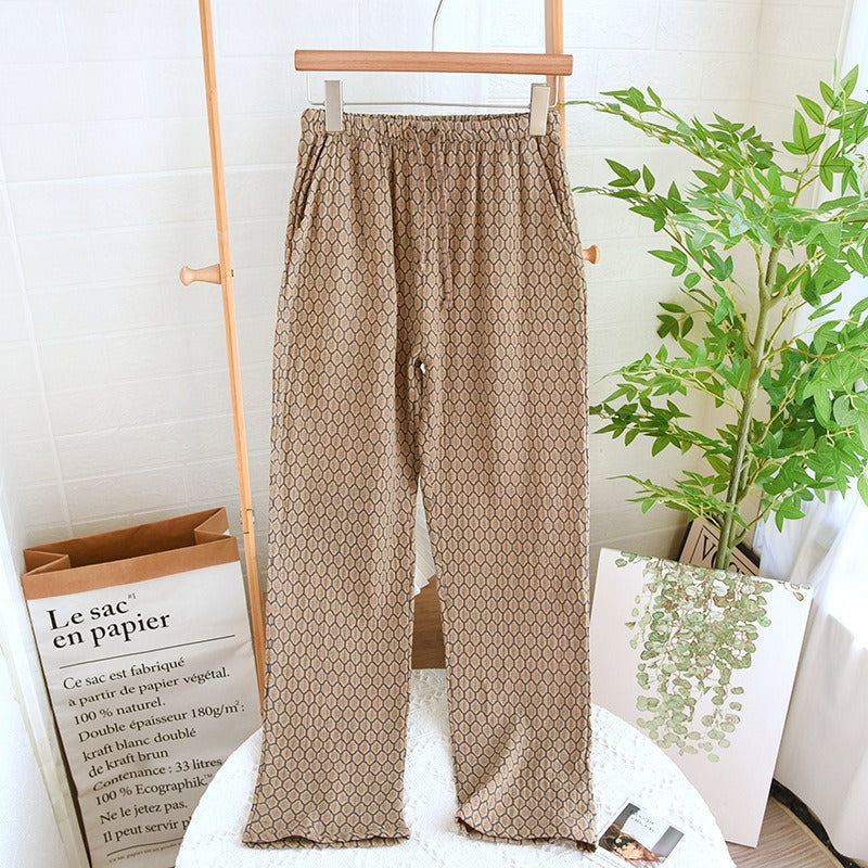 Pantalones de pijama de crepé de algodón para mujer, pantalones holgados con cintura elástica, pantalones para dormir transpirables, ropa de estar en casa para las cuatro estaciones