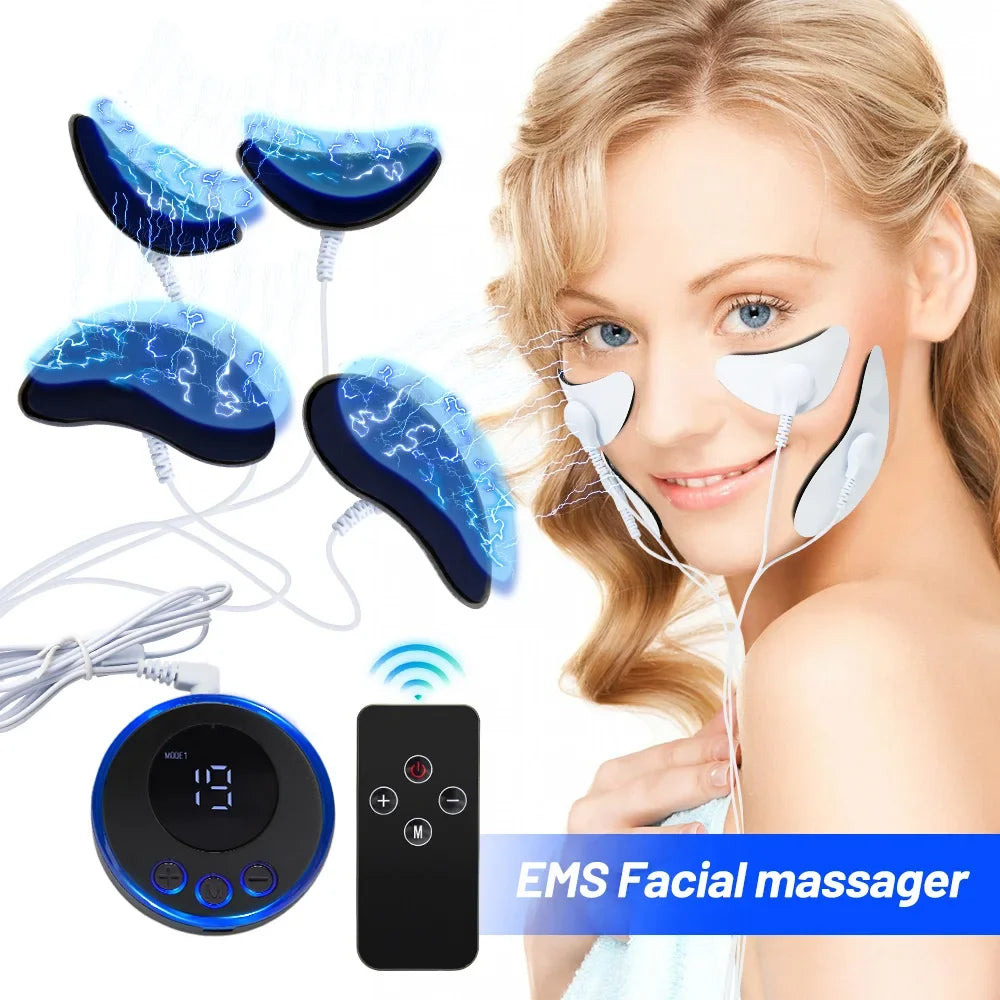 Masajeador facial EMS Estiramiento facial de ojos Estiramiento de la piel Estimulador muscular facial en forma de V antiarrugas