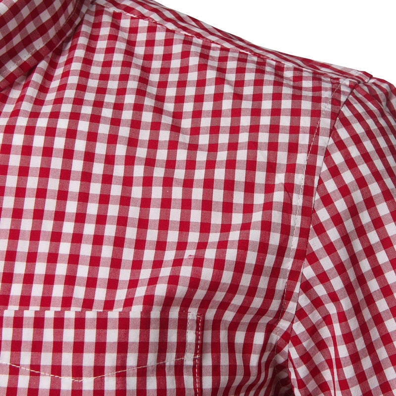 Camisa a cuadros pequeña para hombre, camisas de vestir de algodón de manga corta de verano para hombre