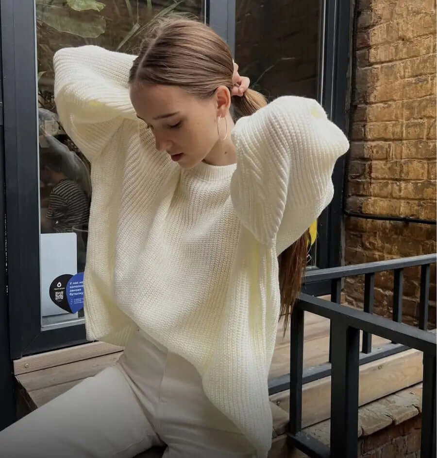 Solid color round neck sweater spring and autumn loose knit sweater