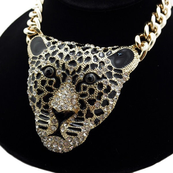 Leopard Head Iced Out Pendant Necklace For Women