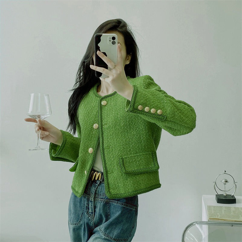 Green wool small fragrant style jacket for women's high-end design short. top