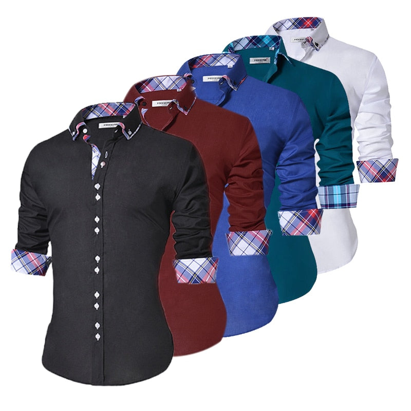 Camisa casual para hombre Camisa ajustada con botones Vestido formal de manga larga