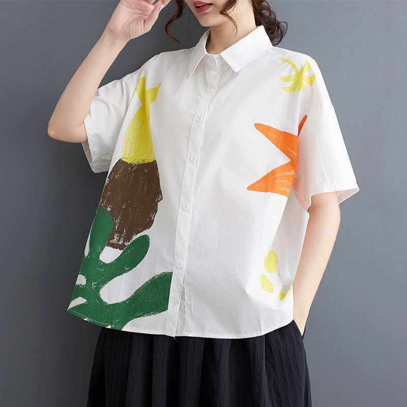 New Korean loose plus size patchwork short sleeved shirt for women