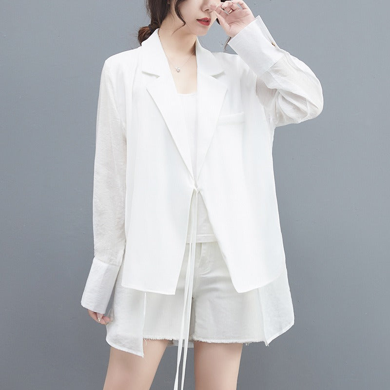 Loose Light and Thin Fake Two Piece Suit Collar Single breasted Long sleeved Sunscreen Clothes