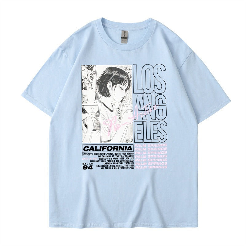 Camiseta de manga corta con estampado de letras de Chica de Anime, Top Harajuku de algodón de verano para mujer