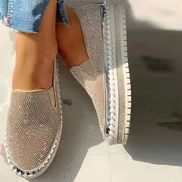 Rhinestone thick-soled slip-on shoes for women