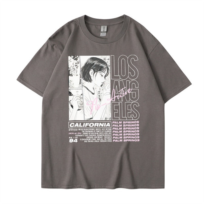 Camiseta de manga corta con estampado de letras de chica anime, algodón de verano