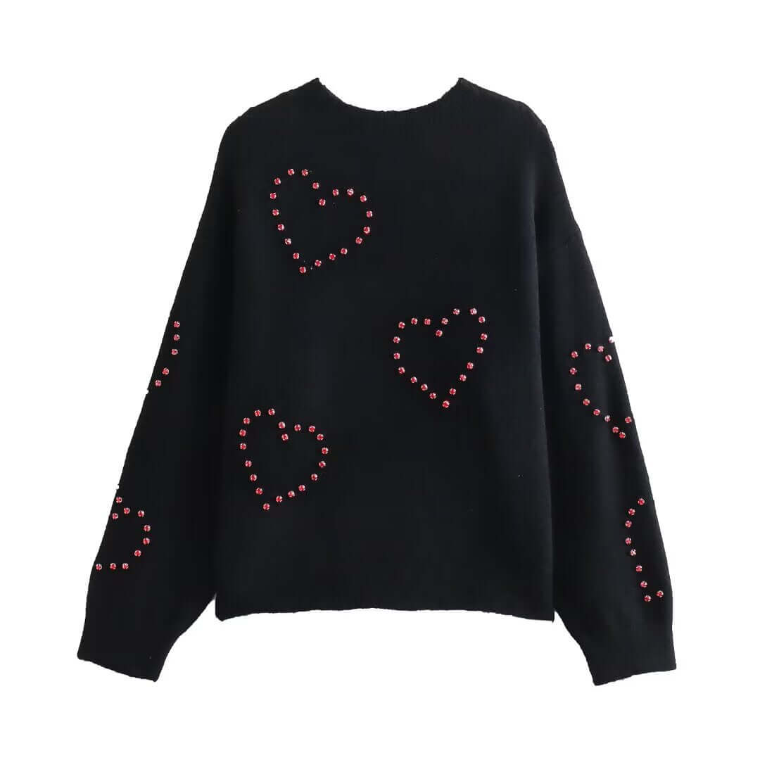 Fashionable semi high neck long sleeved nail drill black knit sweater