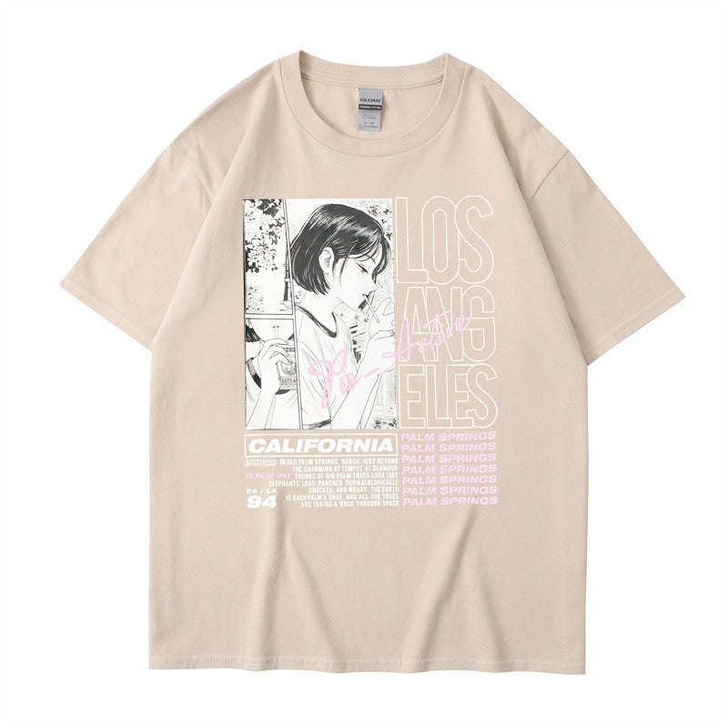 Camiseta de manga corta con estampado de letras de chica anime, algodón de verano