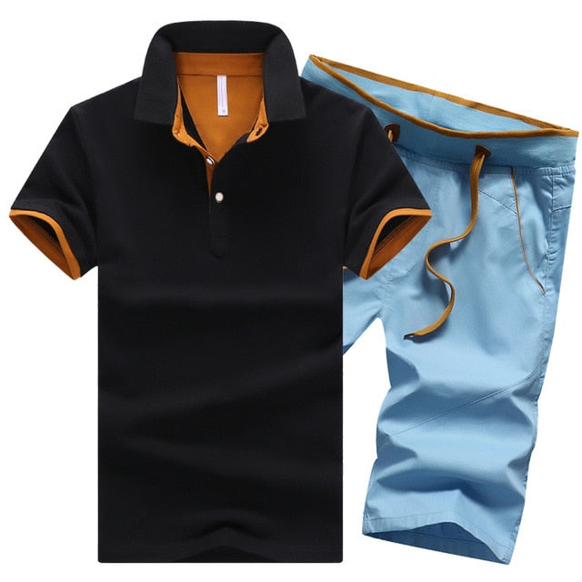 Cotton Mens Sets Polo Shirts Sets with Shorts