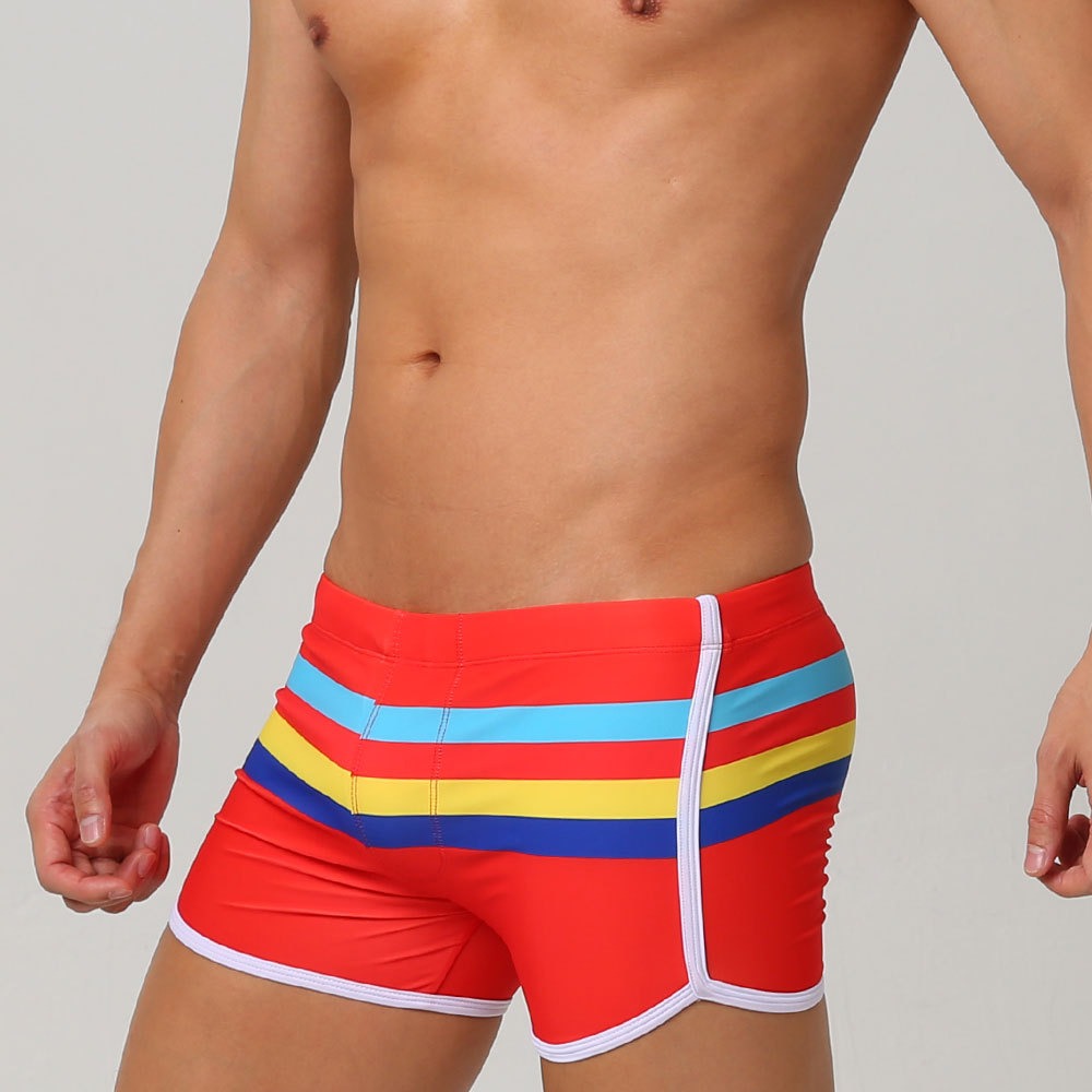 Men's New Sports Split Colored Stripe Flat Angle Sports Shorts Nylon