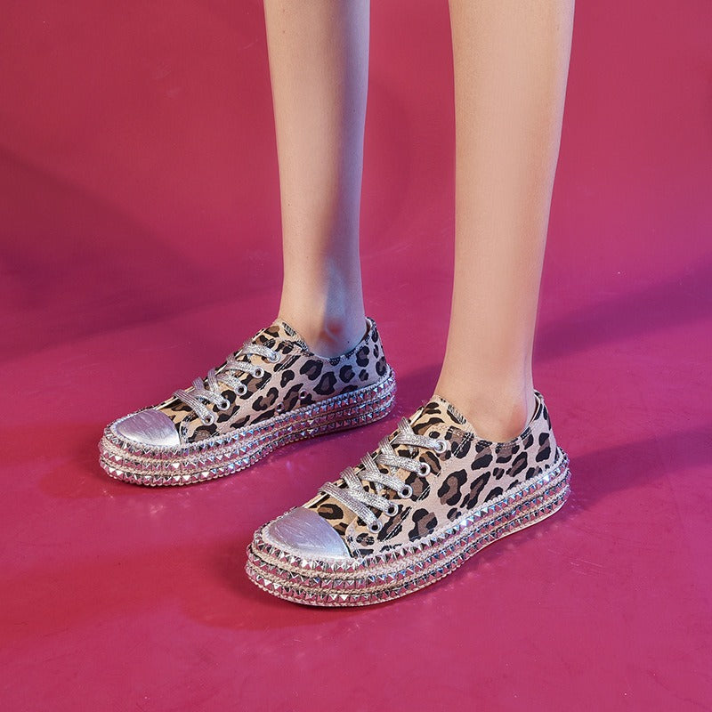 Korean style fashion all-match sneakers rivet leopard print