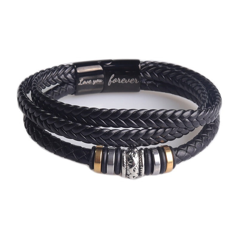 Pulsera de cuero para hombre con cierre magnético de acero inoxidable con grabado "I Love You"