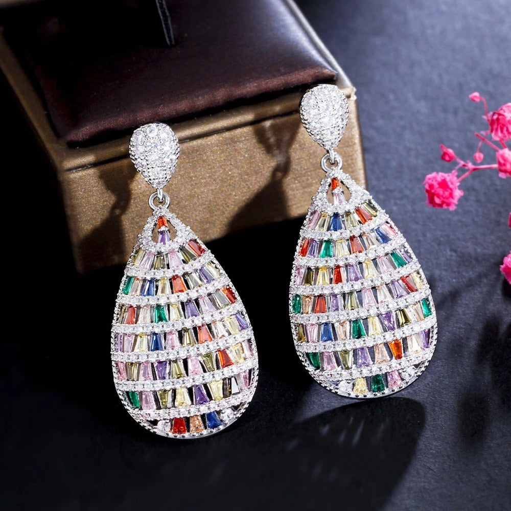 Fashion heavy industry elegant colorful gem three-dimensional earrings earrings