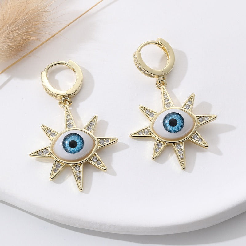 Pendientes De Ojo De Demonio De Seis Estrellas De Fashion Love