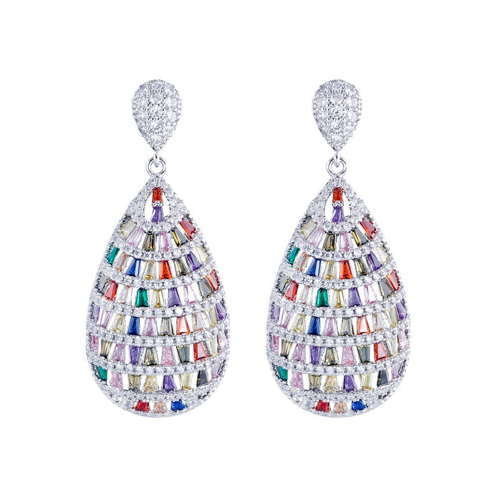 Fashion heavy industry elegant colorful gem three-dimensional earrings earrings