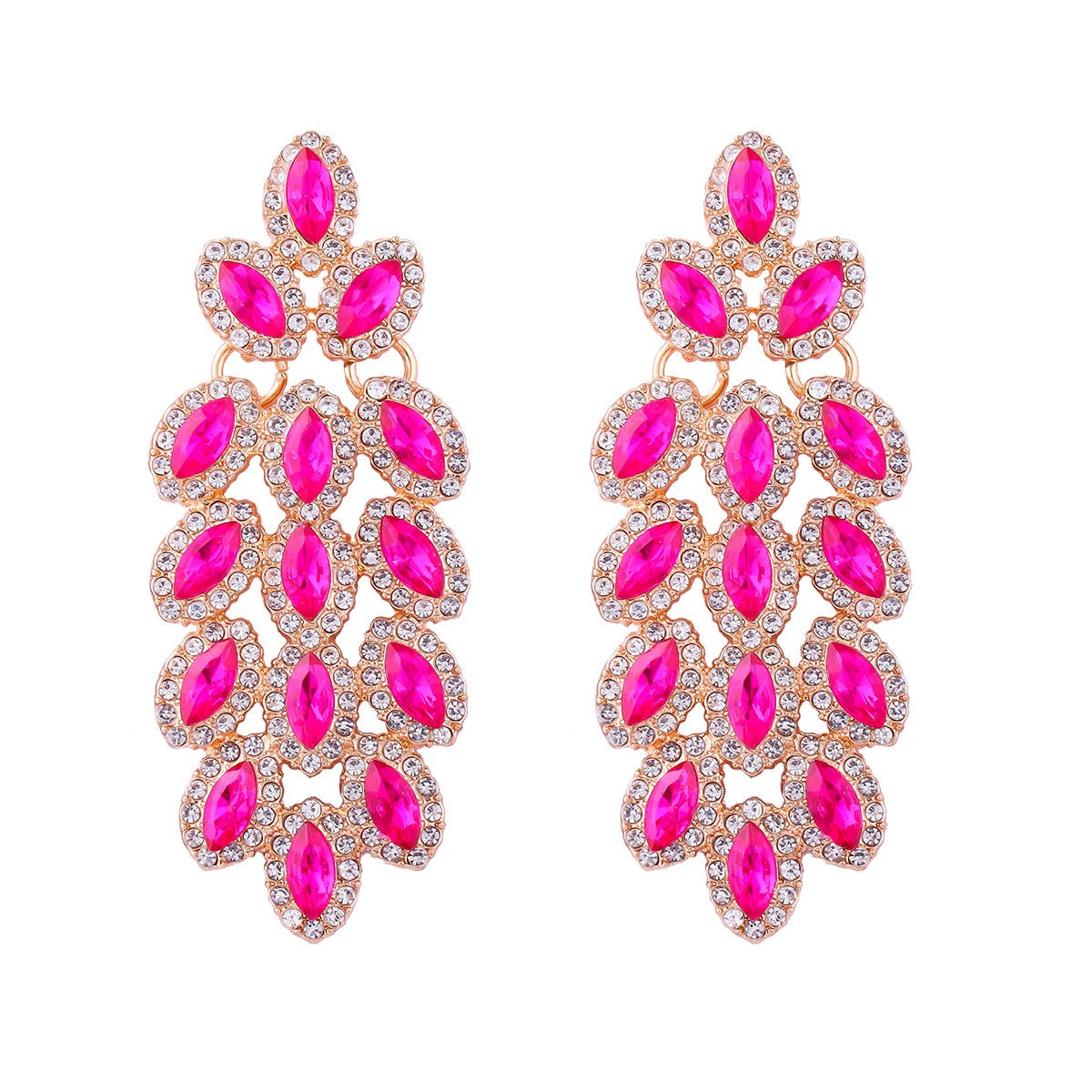 Retro personalized geometric stud earrings full of diamonds and tassels light luxury style wedding earrings