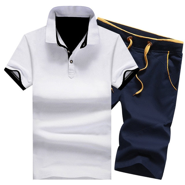 Cotton Mens Sets Polo Shirts Sets with Shorts