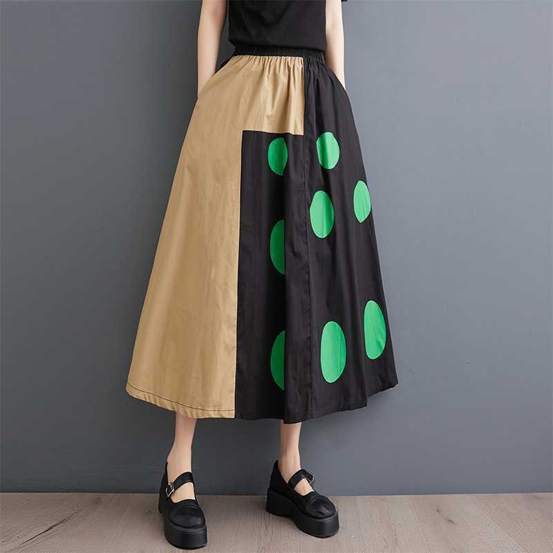 Loose printed oversized patchwork design for women's half length skirt