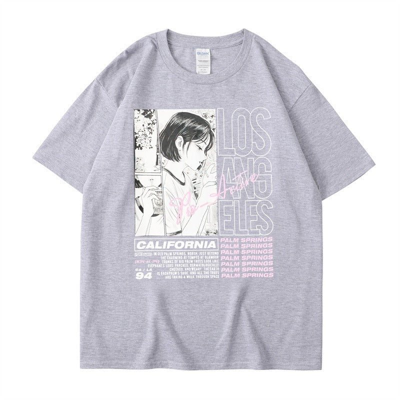 Camiseta de manga corta con estampado de letras de chica anime, algodón de verano