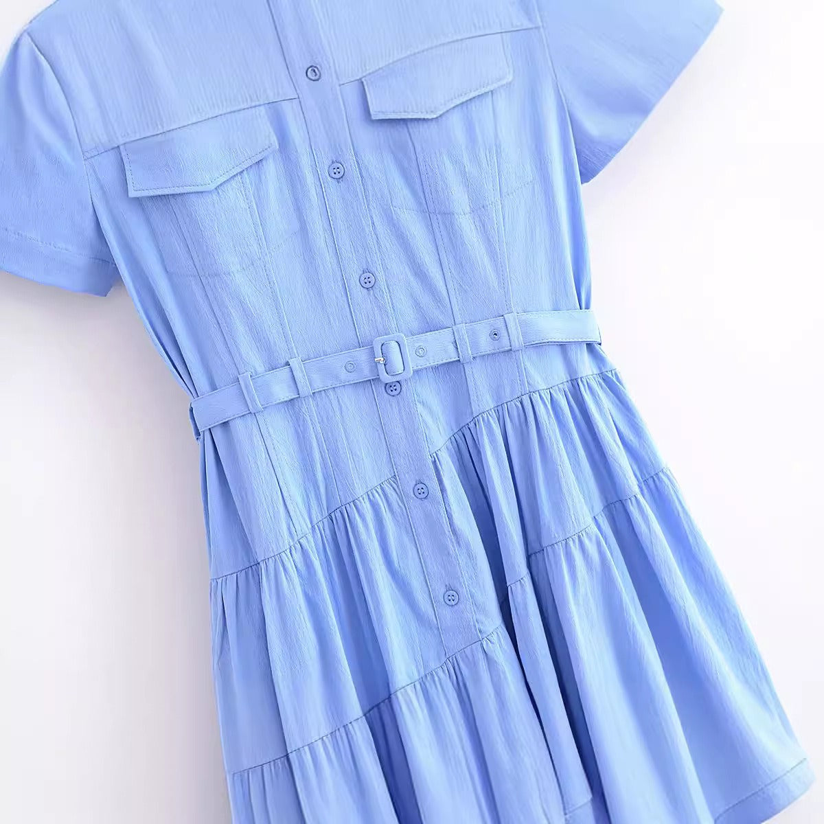 Fashionable casual belt shirt style dress