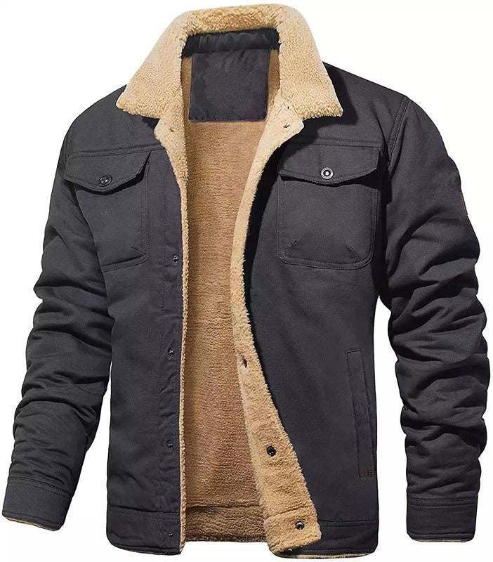 Men's jacket with plush cotton fabric, casual jacket,