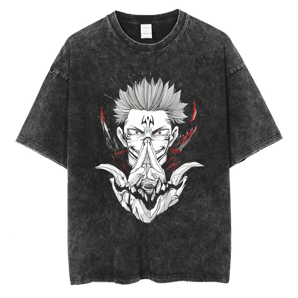 Men's anime pattern printed T-shirt fashionable hip-hop street clothing casual
