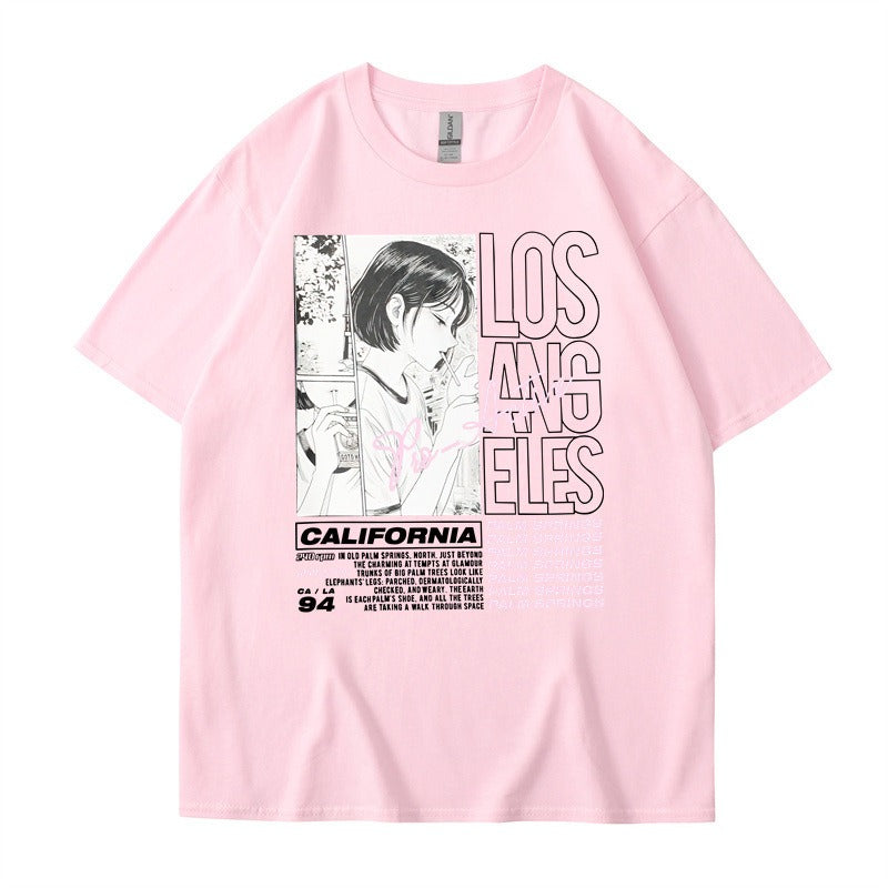 Camiseta de manga corta con estampado de letras de Chica de Anime, Top Harajuku de algodón de verano para mujer