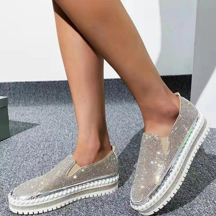 Zapatos sin cordones de suela gruesa con diamantes de imitación para mujer.