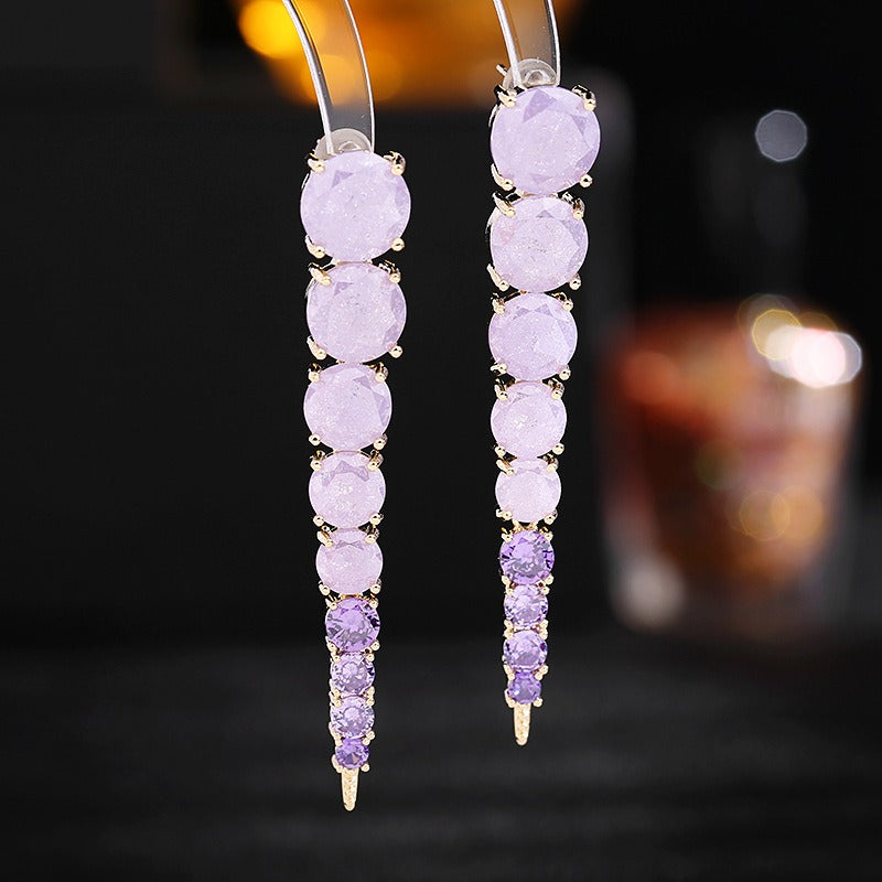 French haute couture earrings, women's long style, fashionable and light luxury style, ice cracked zircon ear