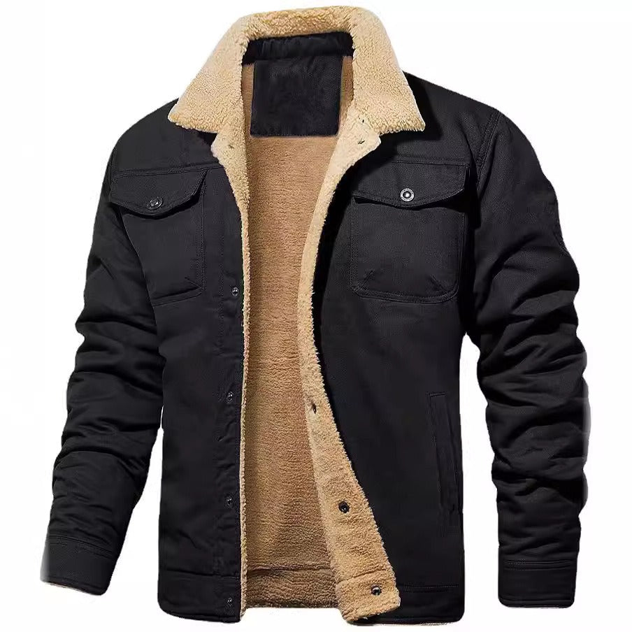 Men's jacket with plush cotton fabric, casual jacket,